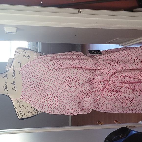 Express Pink and White side high low dress with belt - Picture 2 of 8